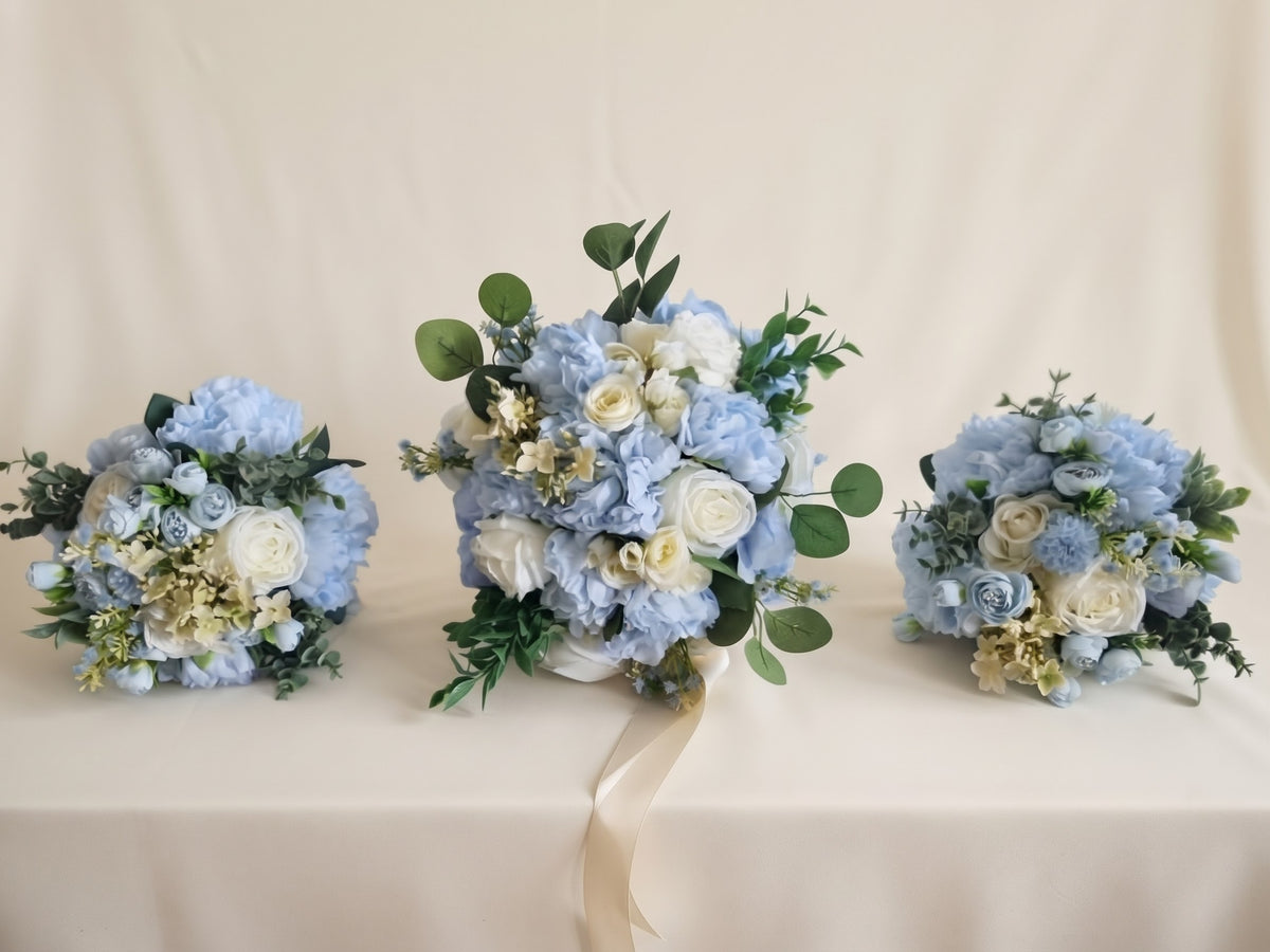 Dusty blue & ivory bridesmaid bouquet