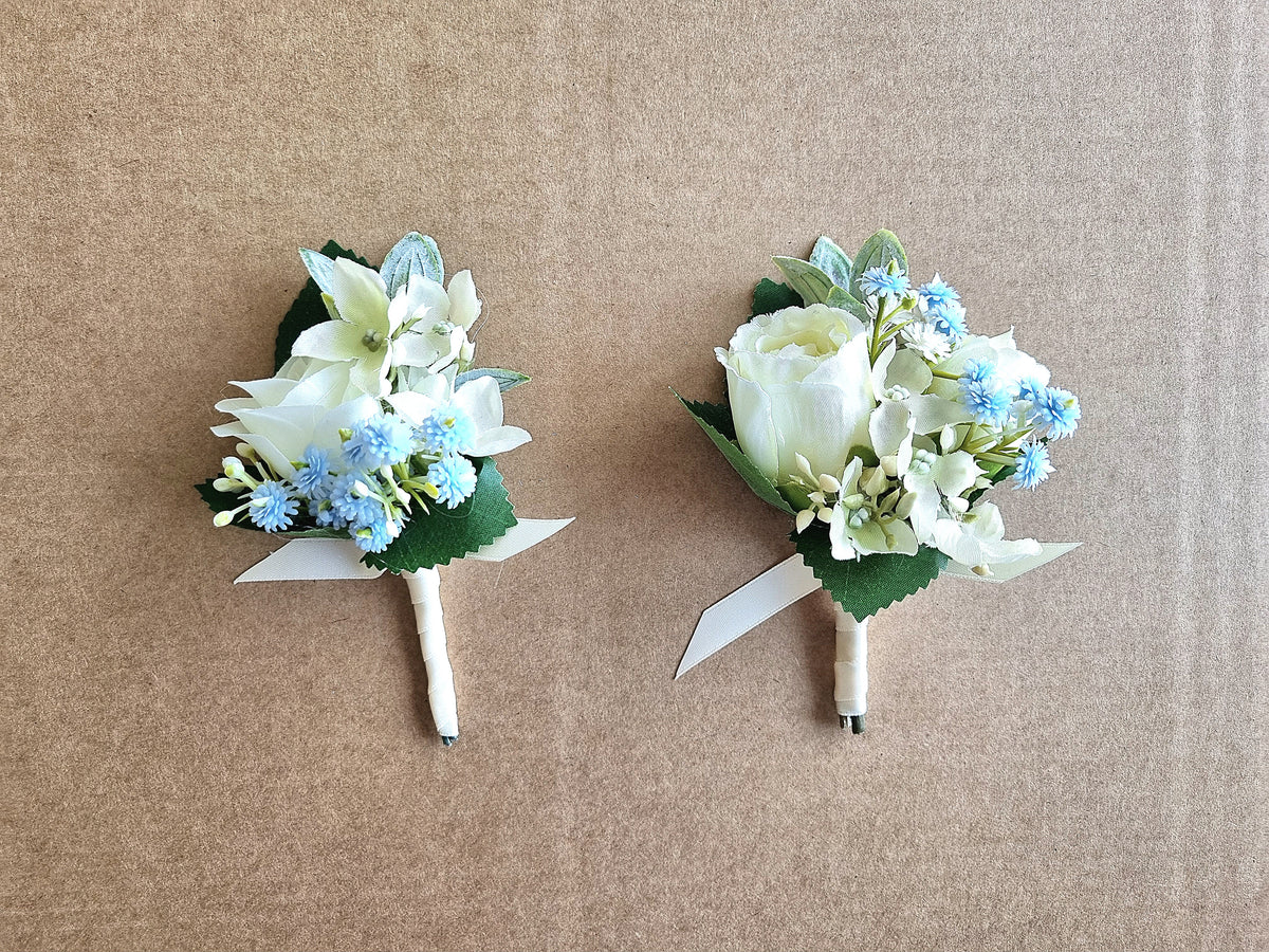 Light dusty blue & ivory artificial wedding bouquet