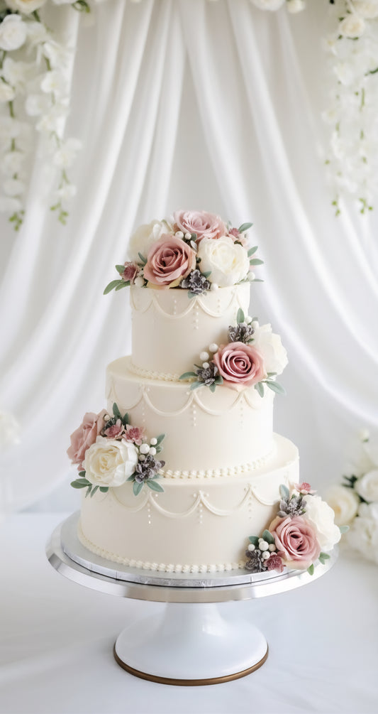 Pink artificial cake flowers – faux wedding cake decoration UK
