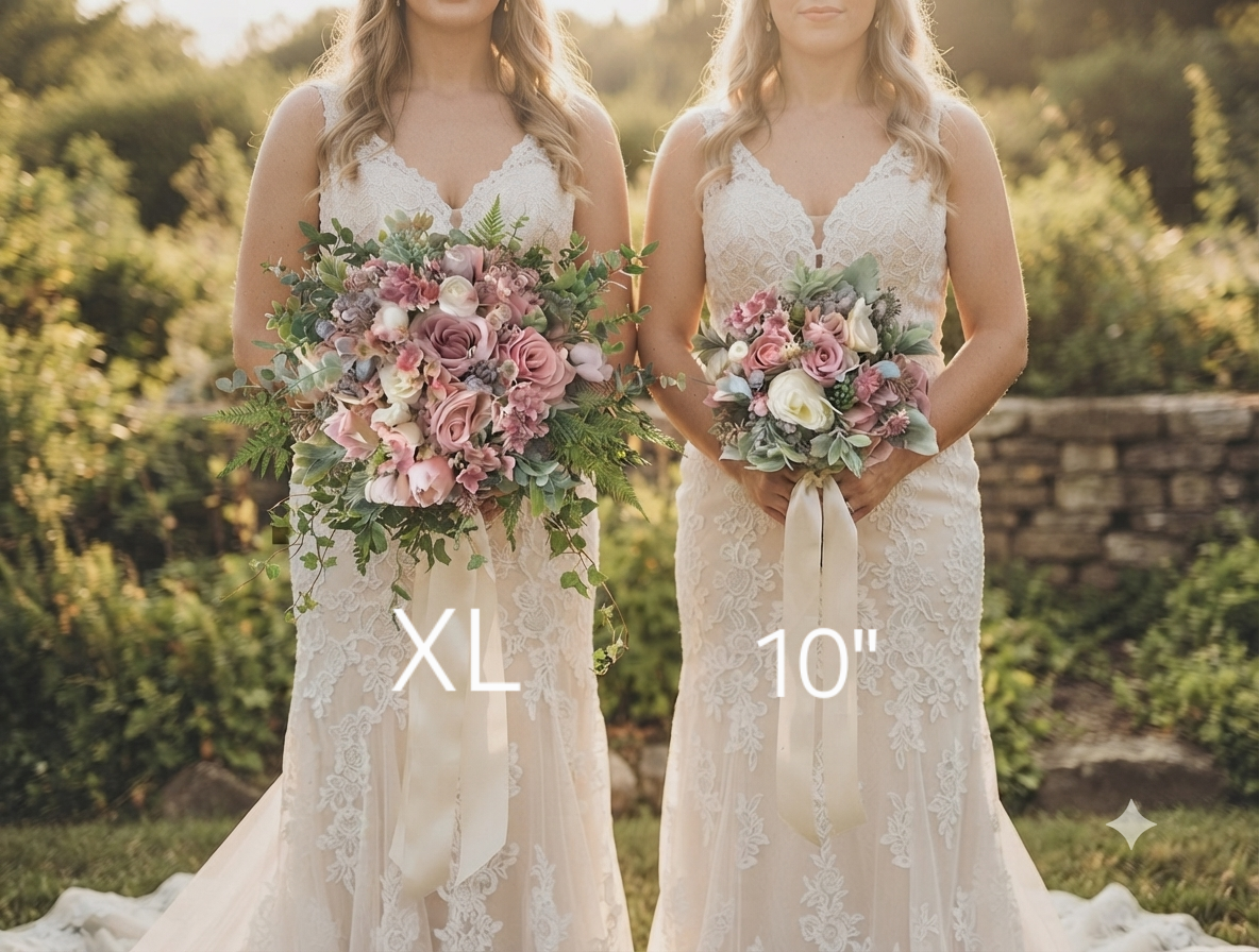 Blush & dusty pink, ivory, subtle grey & muted greenery XL faux bridal bouquet