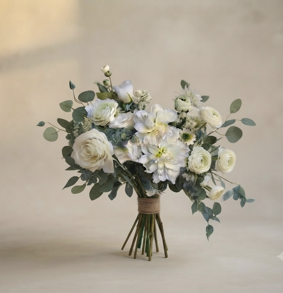 Ivory & Green faux wedding flowers bouquet