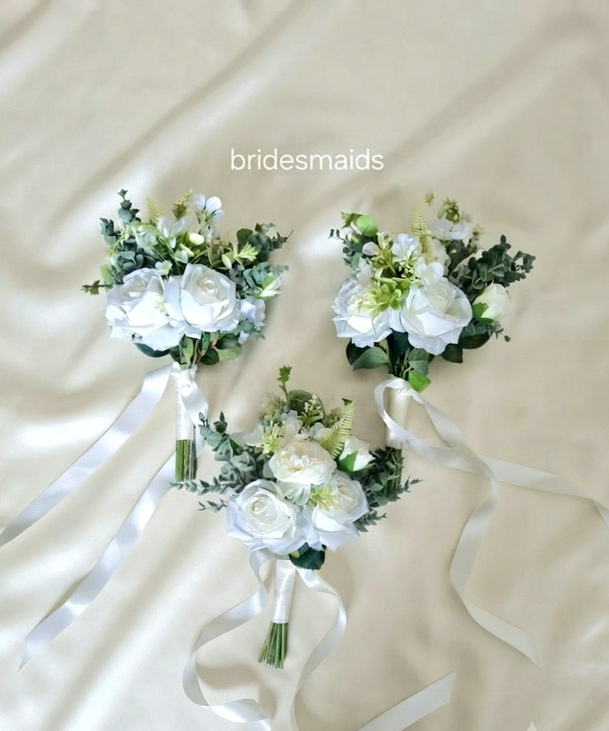 Ivory & Green faux wedding flowers bouquet