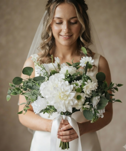 Ivory & Green faux wedding flowers bouquet