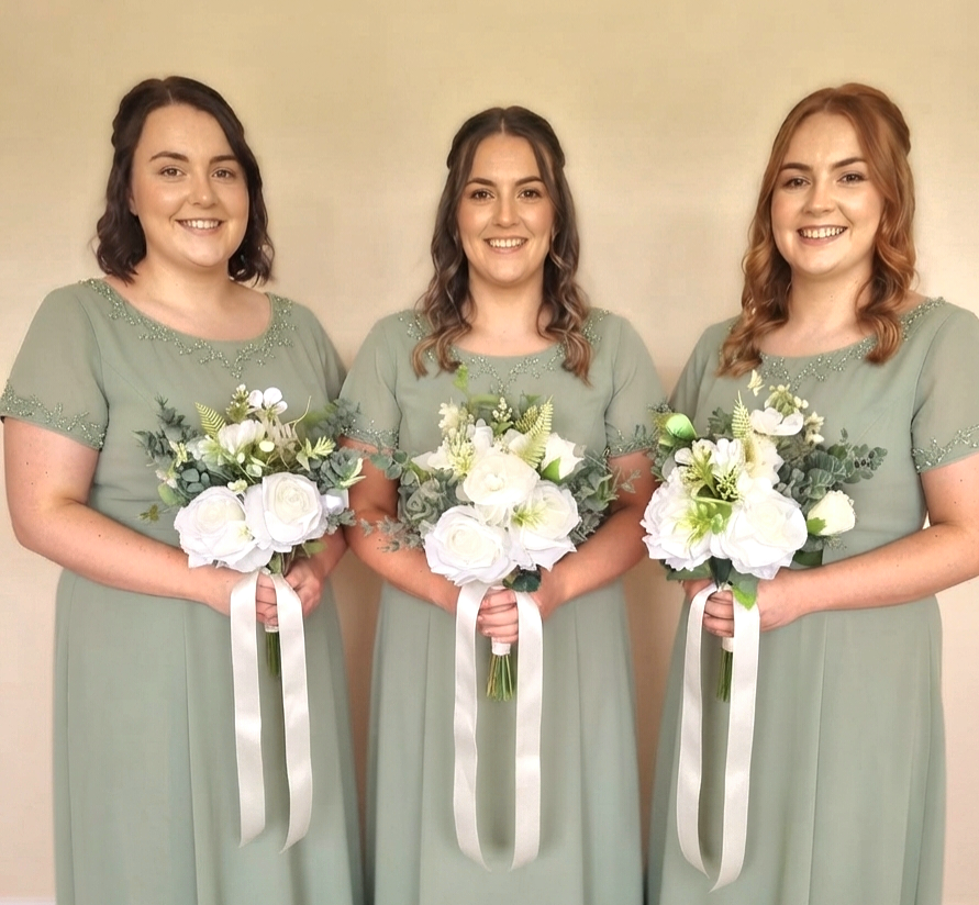 Ivory & Green faux wedding flowers bouquet