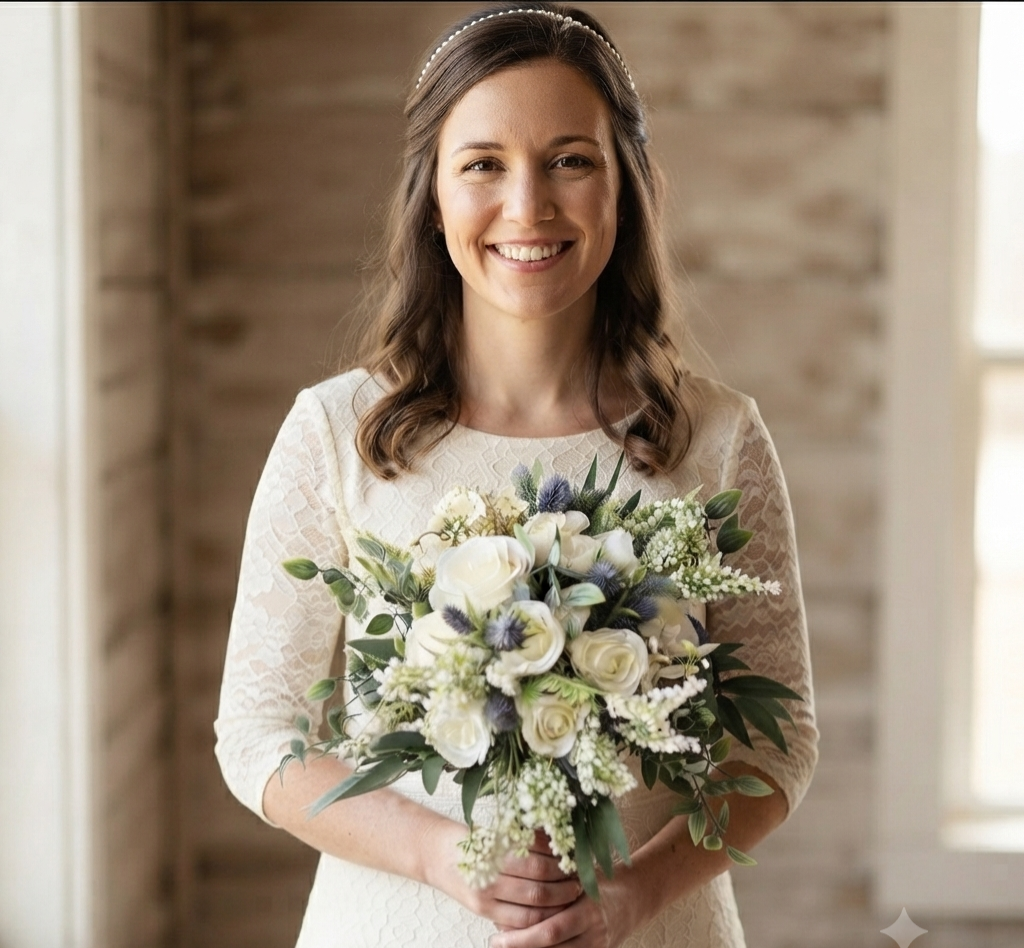 Roses & Thistles artificial wedding bouquet