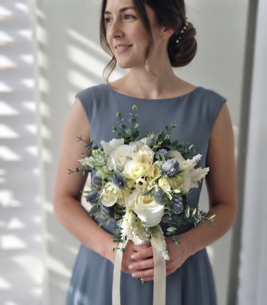 Roses & Thistles artificial wedding bouquet