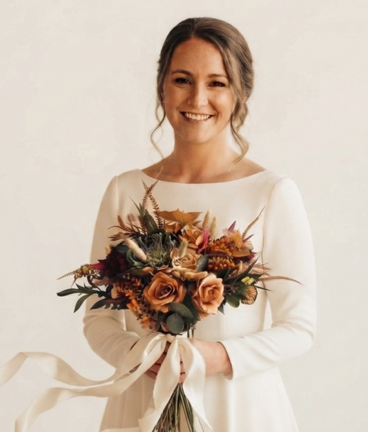 Artificial Autumn Wedding Bouquet: Burnt Orange Faux Flowers