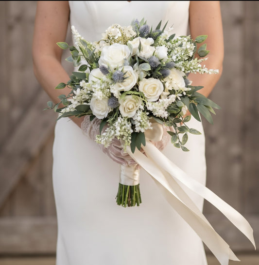 Roses & Thistles artificial wedding bouquet