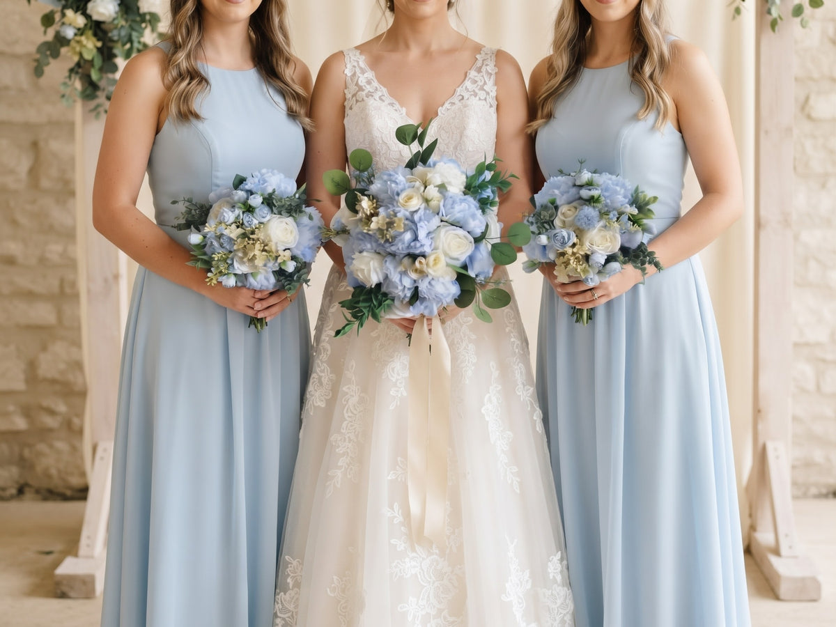 Dusty blue & ivory bridesmaid bouquet