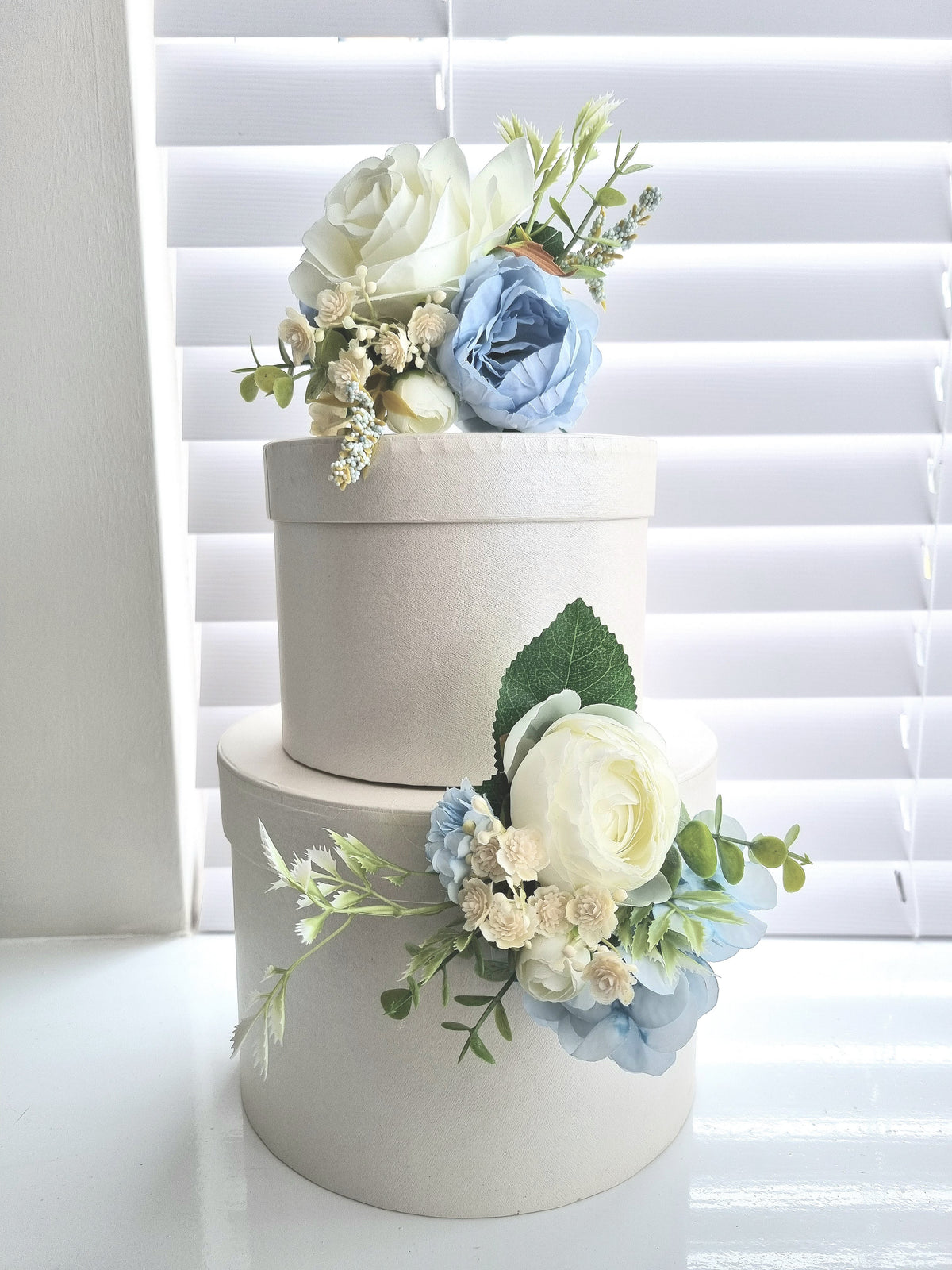 Light dusty blue & ivory artificial wedding bouquet