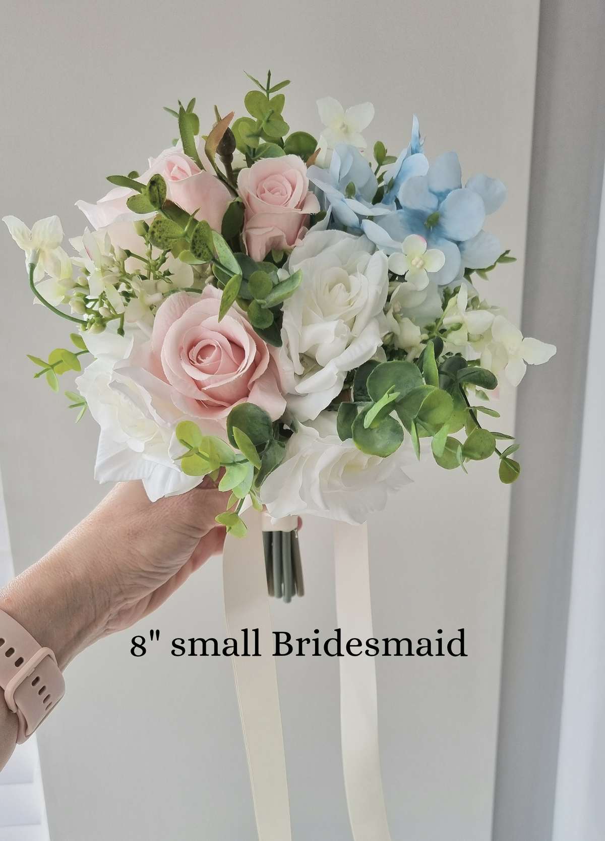 Baby pink & dusty blue artificial wedding bouquet