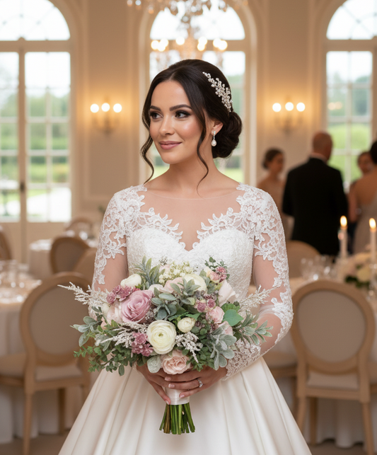 Blush pink and sage green faux bridal bouquet  – artificial wedding flowers uk