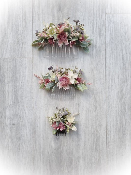 Pinks Small floral hair comb