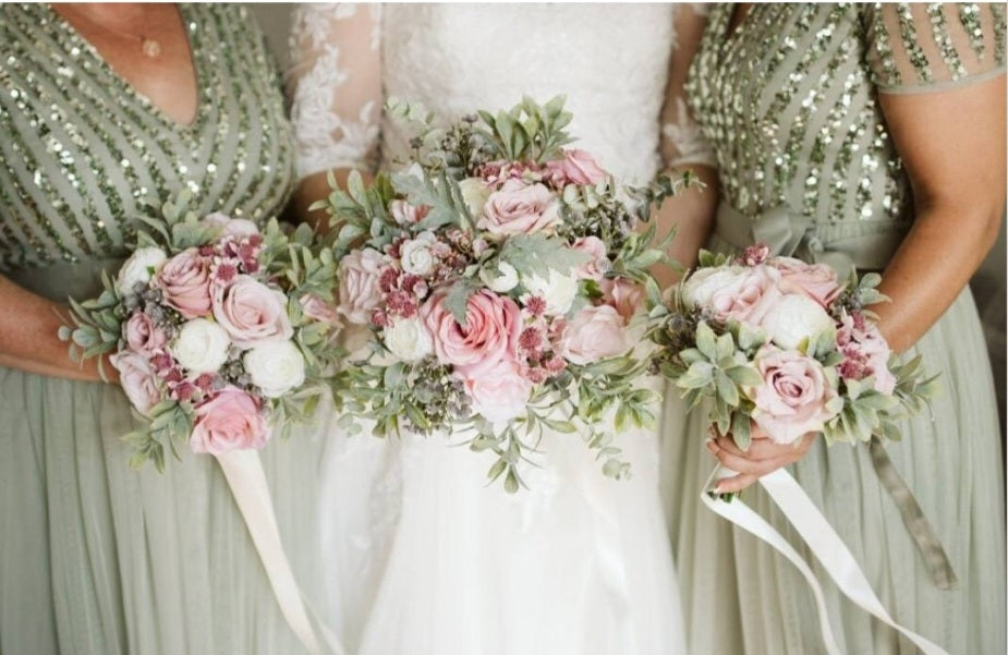 Blush pink  & Sage green artificial wedding bouquet