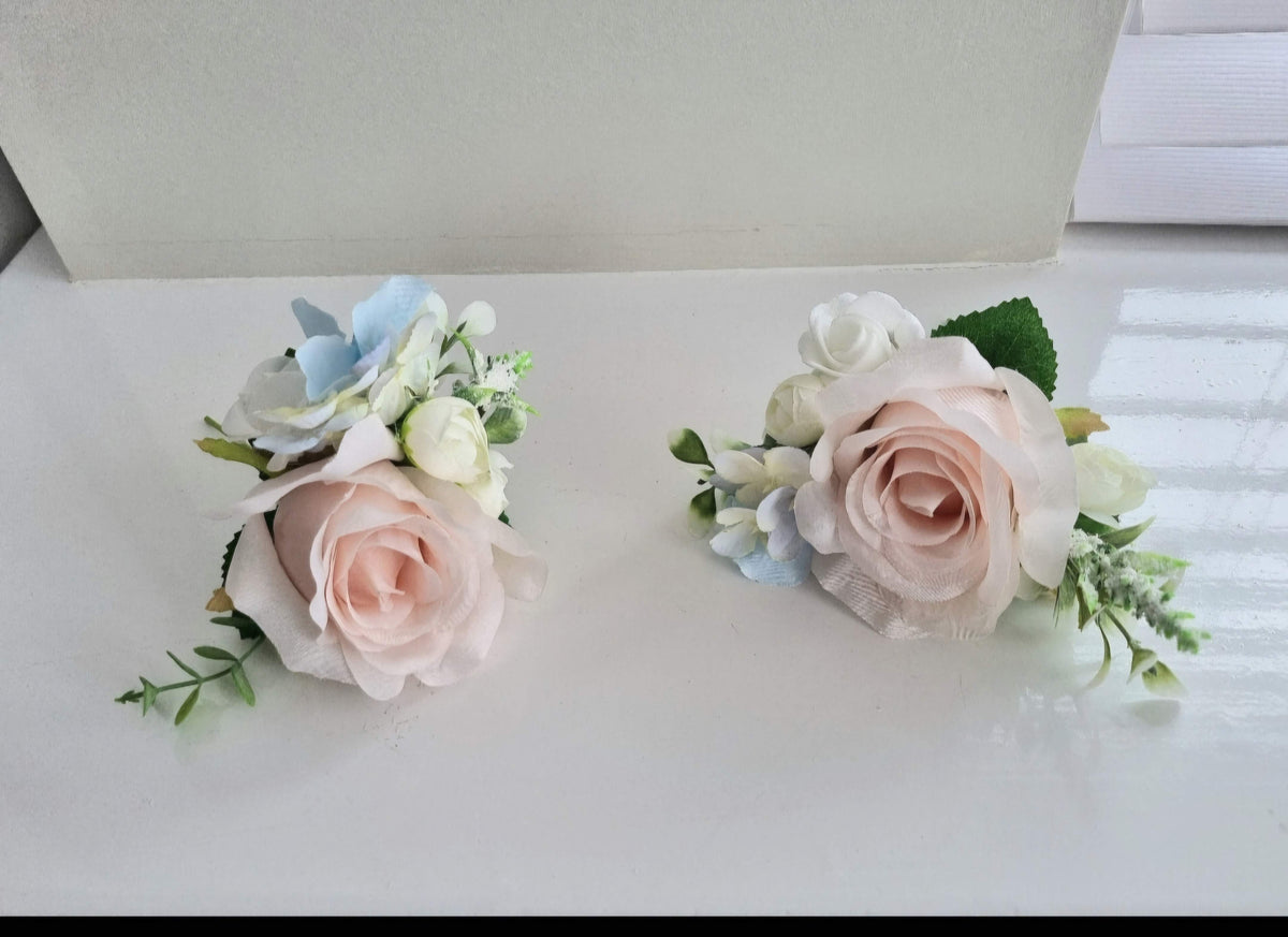 Baby pink & dusty blue artificial wedding bouquet